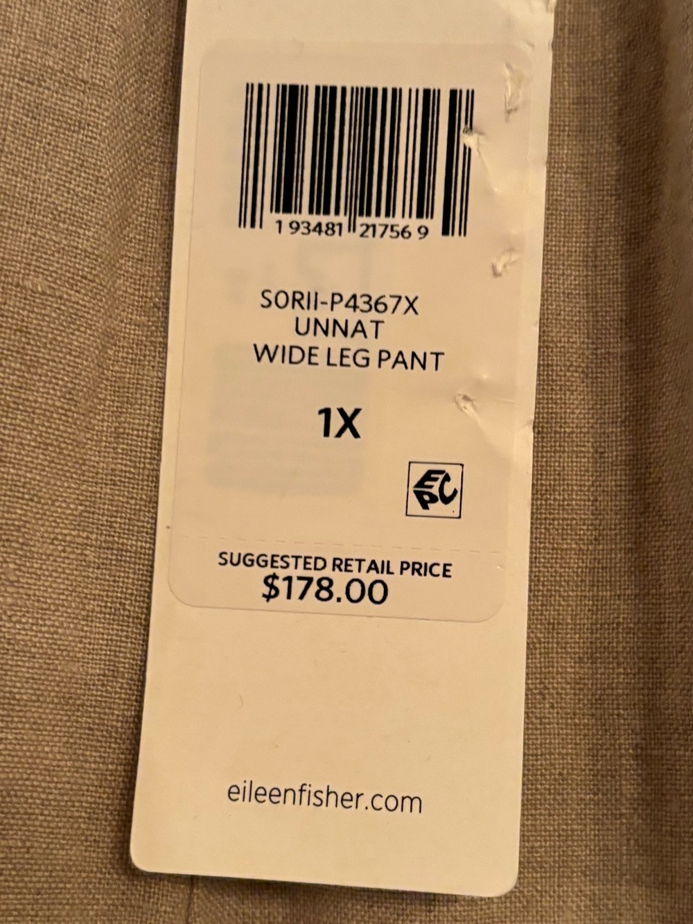 Eileen Fisher NEW Linen Wide Leg Pant Undyed Natural Elastic Waist Womens 1X - Picture 8 of 15